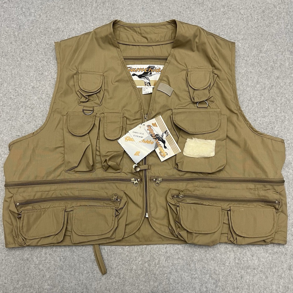 Fly Fishing Vest Men's XXL Beige Utility Multi Cargo Pocket Photography Gamehide